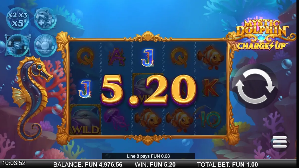 Tampilan visual slot Mystic Dolphin Charge Up dengan tema samudra yang cerah